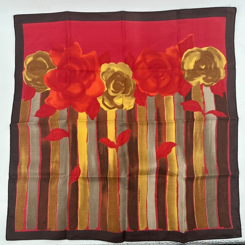 Floral Striped Scarf Women Accessory Headscarf Fall Earthy Red Brown Gold